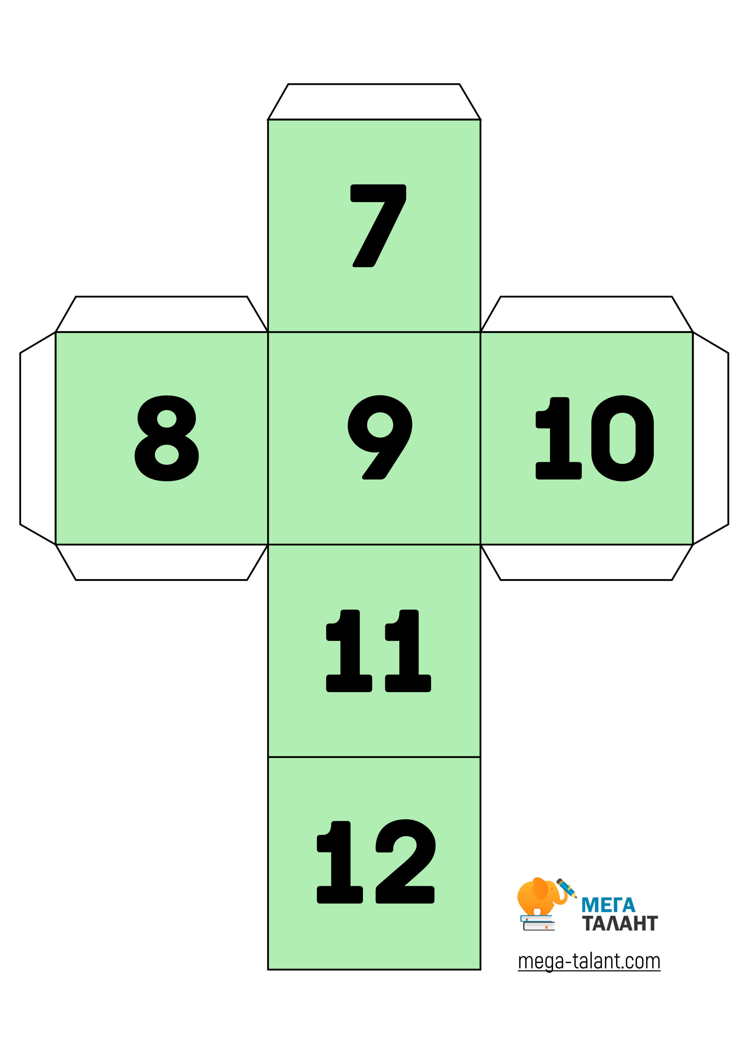 Развертка кубика с цифрами