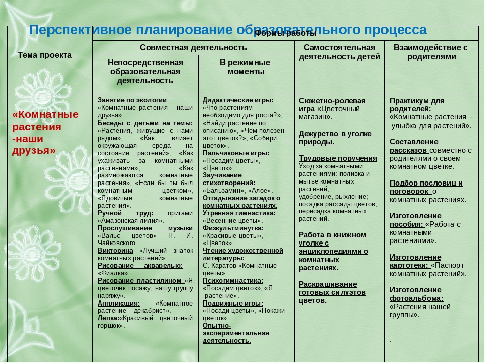 Перспективный план работы в доу